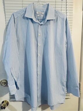 Michael Strahan Collection Men’s Dress Shirt 18 34/35 Regular Fit Blue Stripped